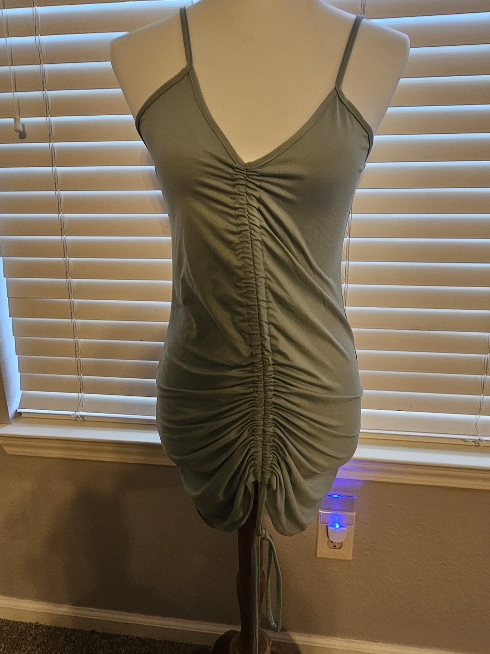 Ruched V-Neck Spaghetti Strap Tank Top in Sage Green